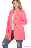 
              Neon Coral Pink Slouchy Pocket Cardigan, all sizes
            