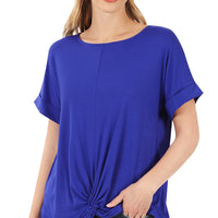 Bright Blue Crepe Knot Front Top