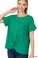 
              Kelly Green Crepe Knot Front Top
            