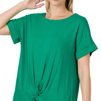 Kelly Green Crepe Knot Front Top