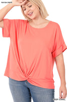 
              Deep Coral Crepe Knot Front Top, regular size
            