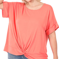 Deep Coral Crepe Knot Front Top, regular size