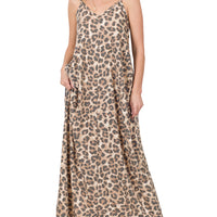 Brown Leopard Cami Maxi Dress, French Terry