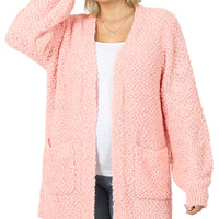 XS, 1X only- Puff Sleeve Popcorn Cardigan in Dusty Pink