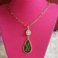 Upcycled LV teardrop necklace