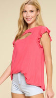 
              Coral Cut Out Top with Flutter Sleeves, all sizes
            