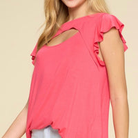 Coral Cut Out Top with Flutter Sleeves, all sizes