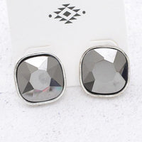 Cushion Cut Stone Earrings-Hematite