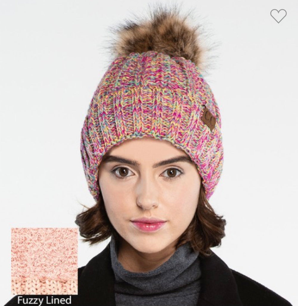CC Fuzzy Lined Pom Knitted Hat