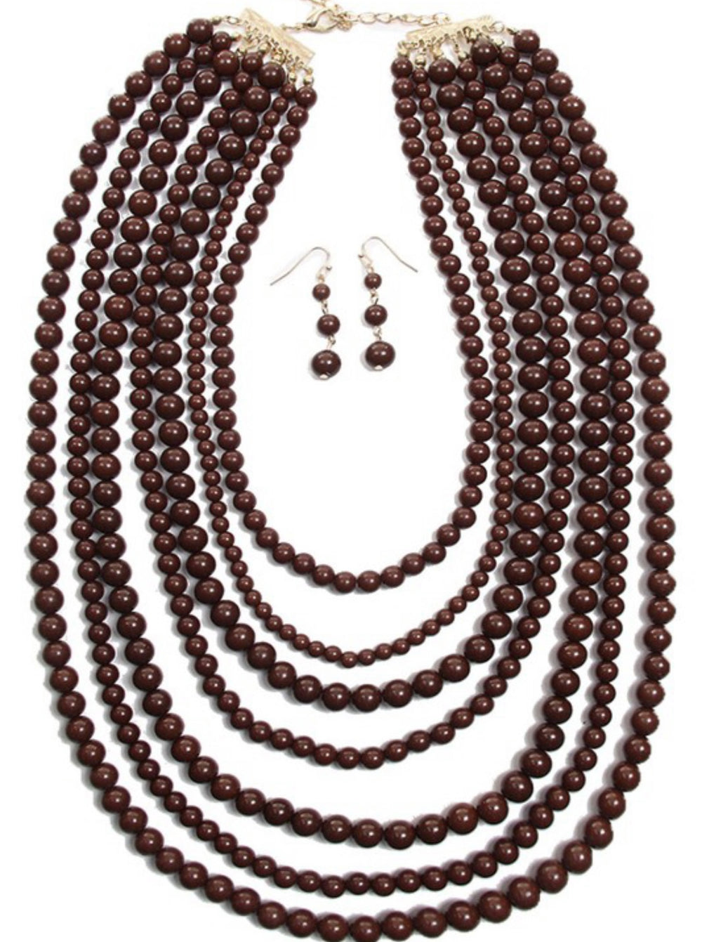 Multi Strand Beaded Necklace Set-Brown