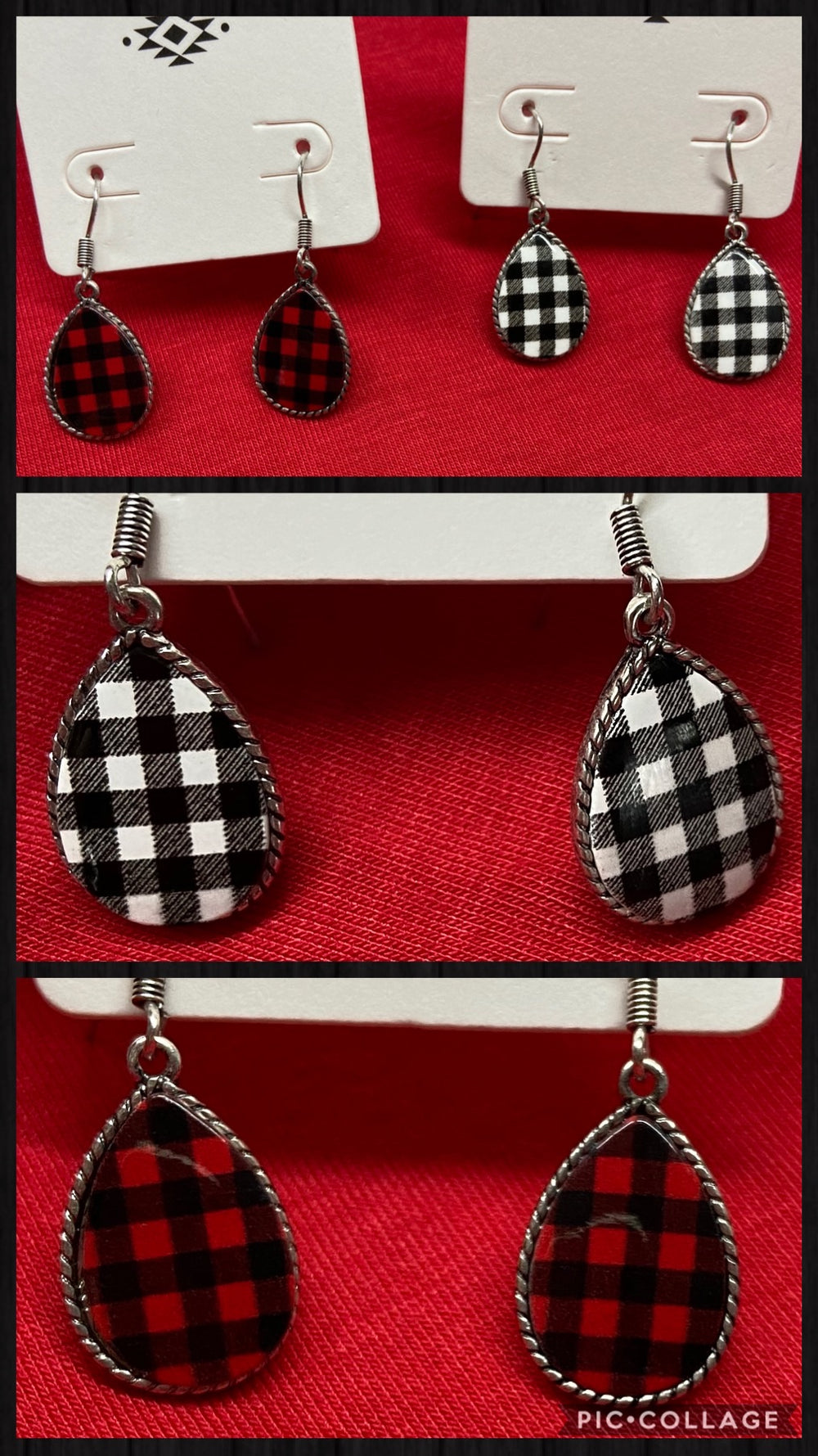 Buffalo Plaid Teardrop Earrings in Red or White