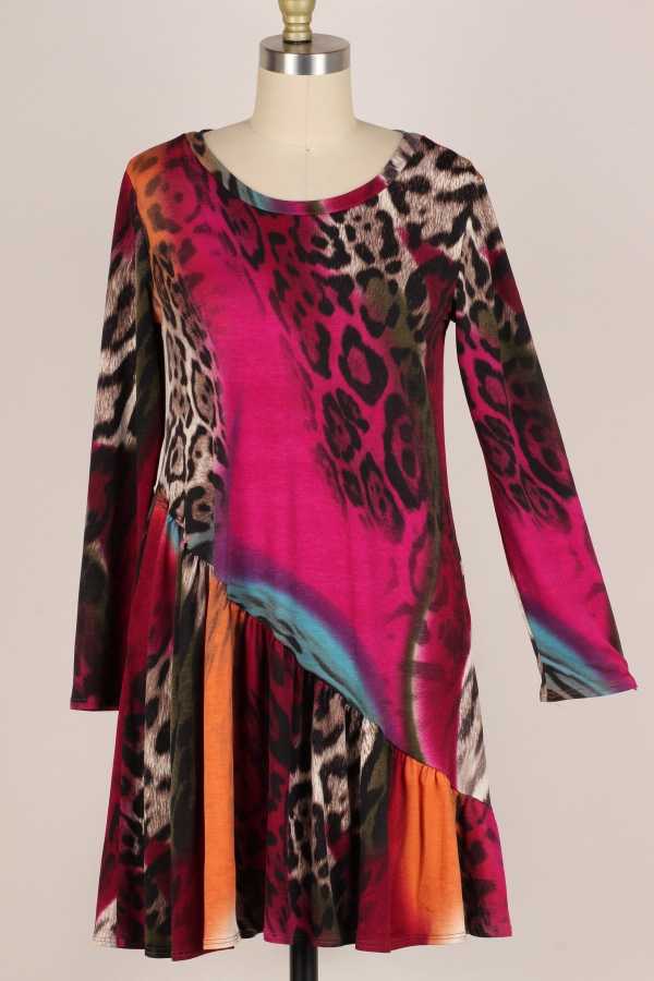 Leopard Multicolor Ruffle Dress, all sizes