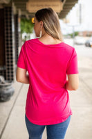 
              Neon Pink Essential V-Neck Short Sleeve top
            