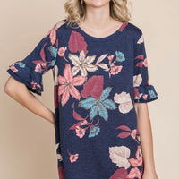 $5 FINAL SALE! Floral Print Navy French Terry Tunic