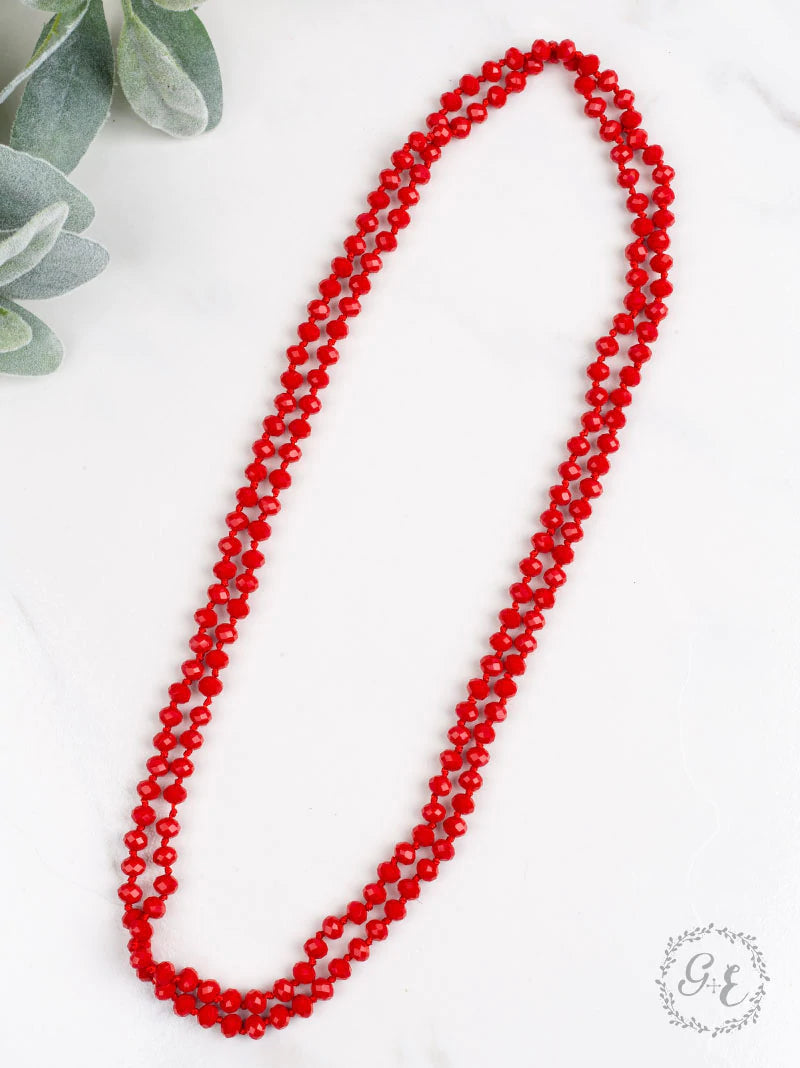 60” Crystal Bead Necklace-True Red