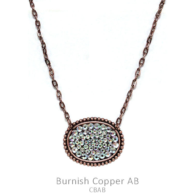 AB Oval Rhinestone Necklace-Burnish Copper