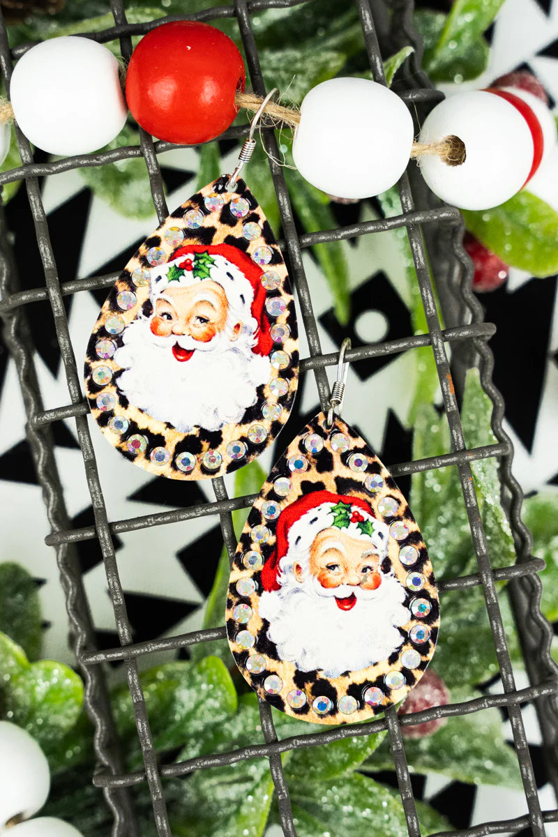 SANTA LEOPARD CRYSTAL TEARDROP EARRINGS