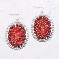 Rhinestone Oval Earrings-Red
