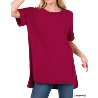 Rolled Sleeve Top, Hi Lo Hem, Cabernet