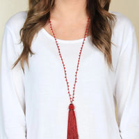 Red Necklace with Beaded Tassel