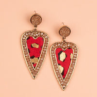 Red & Gold Leopard Heart Stud Earrings