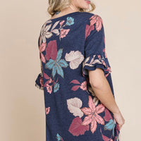 $5 FINAL SALE! Floral Print Navy French Terry Tunic