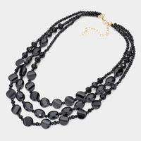 Lucite Beaded Necklace Set-Black