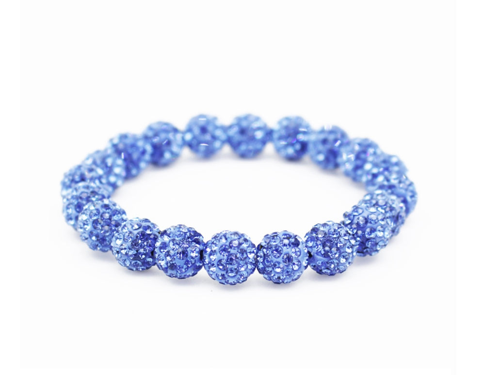 Crystal Pave Bead Stretch Bracelet-Light Sapphire