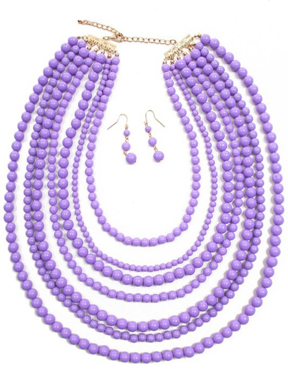 Multi Strand Beaded Necklace Set-Light Purple