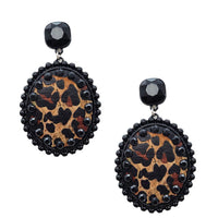 Leopard Leather Oval Earrings
