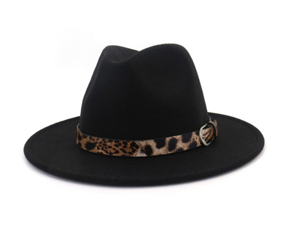 Leopard Band Panama Hat-Black