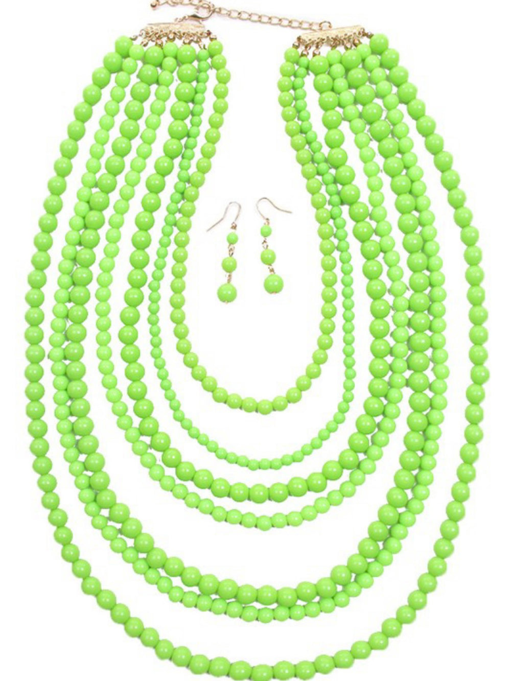Multi Strand Beaded Necklace Set-Lime Green