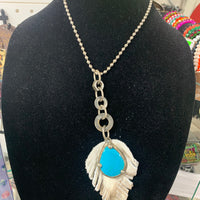 Sale!!! Leather Feather Turquoise Necklace