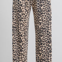 Leopard Print Wide Pants-Brown