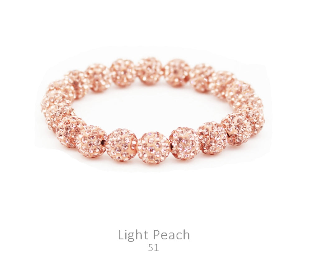Crystal Pave Bead Stretch Bracelet-Light Peach