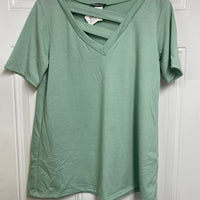 V-Neck Top with Bar Detail-Mint