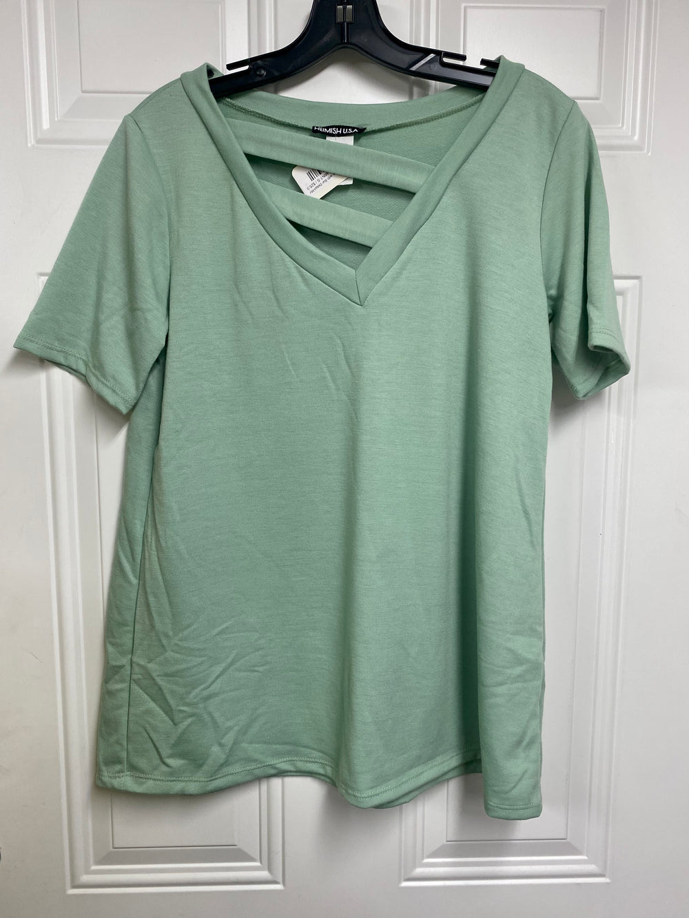 V-Neck Top with Bar Detail-Mint