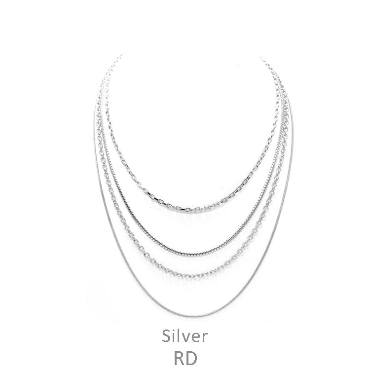 Multi Layered Chain Necklace-Silver