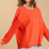 French Terry Waffle Knit Top-Orange