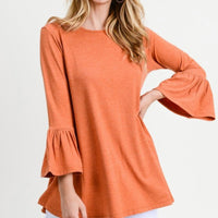 3X ONLY!! 3/4 Bell Sleeve Top-Copper (no returns)