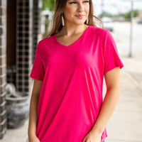 Neon Pink Essential V-Neck Short Sleeve top