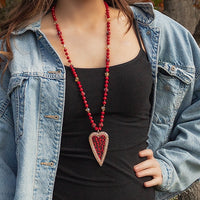 Red Beaded Heart Necklace Set