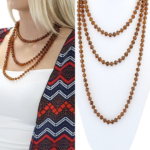 Clear Brown 60” Beaded Necklace