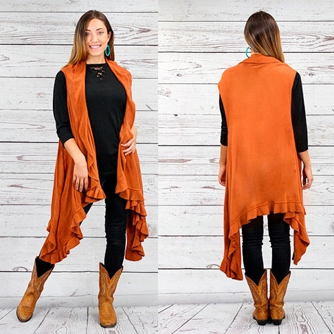 All Ruffled Up Vest in Rust