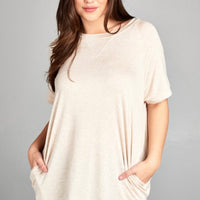 French High Low Crew Neck Tunic-Oat