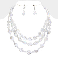 Lucite Beaded Necklace Set-Crystal