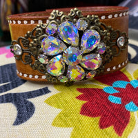 Leather Cuff with AB Floral Crystals