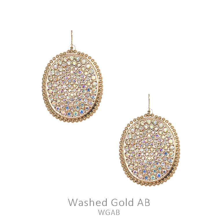 AB Oval Rhinestone Earrings-Gold