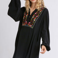 Embroidered Bell Sleeve Dress