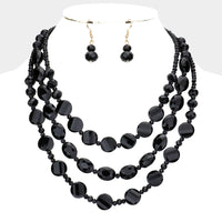 Lucite Beaded Necklace Set-Black